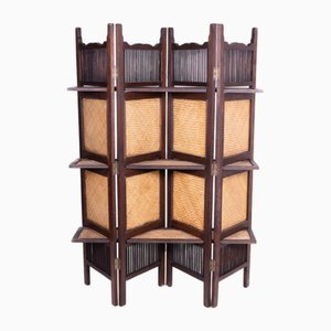 Paravent en Bois d'Acacia et Rotin avec Etagères Double Face, Philippines