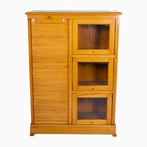 Vintage English Filing Cabinet with Roll-Top and Glass Cabinets