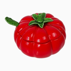 Vintage Italian Red Tomato Tureen in Majolica Ceramic, 1970s
