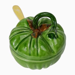 Italian Majolica Gravy Boat in the Shape of a Green Tomato attributed to Italica Ars, 1970s