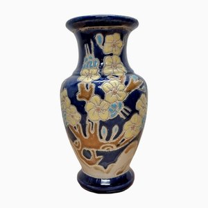 Vaso vintage in ceramica blu cobalto, Francia, anni '70
