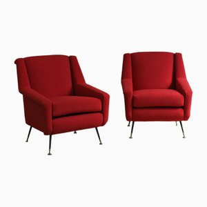 Set of Red Armchairs in the style of Gio Ponti, 1950s