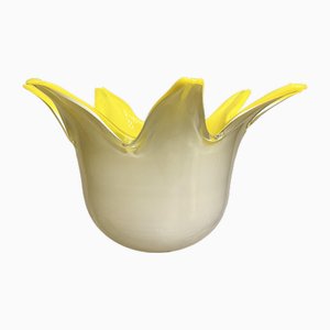 Lámpara colgante con flores de cristal de Murano amarillo de Leucos, años 60