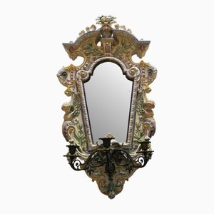 Majolica Mirror with Candelabra from Hugo Lonitz, 1900s