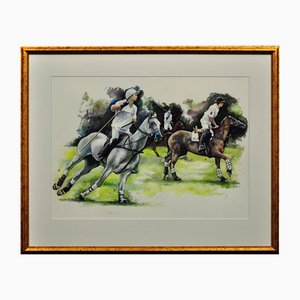 Elin Sian Blake, Polo Match, Cirencester, The First Chukka, Aquarell, gerahmt