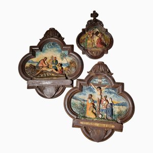 Stations of the Cross Triptych: VI, XI and XII, Painted High Relief Plaster, Cement and Stone Casts, Set of 3