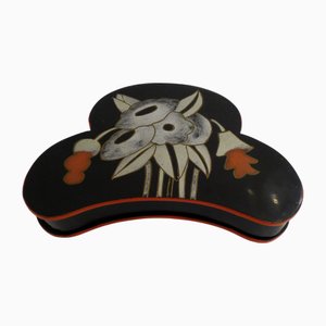 Art Deco Box in Lacquered Wood with Japanese Floral Decoration 1920s