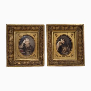 Marco Louis Philippe, Le Duc de Joyeuse and Le Pere Joseph, 1800s, Watercolor Engravings, Set of 2
