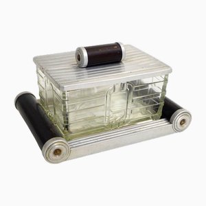 Art Deco Biscuit Box on Small Mirror Tray, 1930s, Set of 2