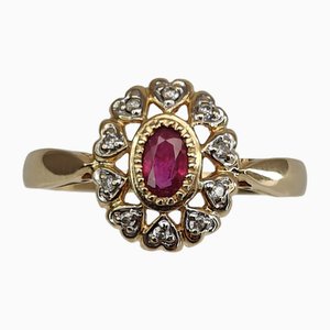 Vintage Gold Ring with Ruby and Diamonds, 1970s