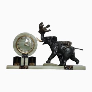 Orologio Art Déco con elefante e tigri o pantere di Irénée Rochard, anni '30