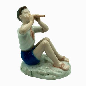 Figure of Boy Playing the Flute by Vita Birgitte Thymann for Bing & Grondahl, 1950s