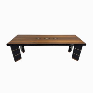 Italian Art Deco Walnut, Gold Leaf and Black Lacquered Table, 1940s