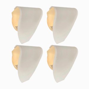 Postmodern White Glass and Gilt Metal Wall Sconces from Blauet, Barcelona, 1990s, Set of 4