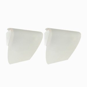 Postmodern White Glass and Metal Wall Sconces from Blauet, Barcelona, 1990s, Set of 2