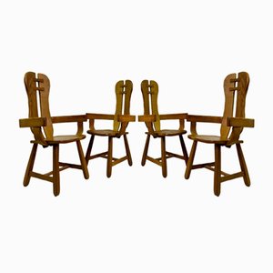 Fauteuils Brutalistes en Chêne par De Puydt, Belgique, 1960s, Set de 4