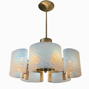 Lampe à Suspension Art Déco Opaline l'Art du Verre de Ribes, 1970s