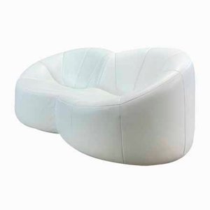 Pumpkin 2-Seater Settee in White Leather by Pierre Paulin for Ligne Roset