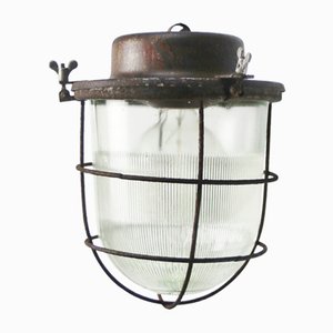 Vintage Industrial Rust Metal Clear Cut Glass Pendant Light