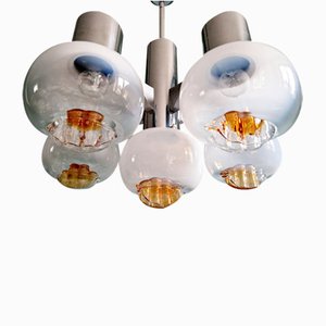 Chandelier in Chrome Metal and Murano Glass from Mazzega, 1970s
