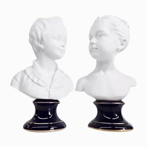 Ceramic Busts by Camille Tharaud for Limoges, France, 1940s, Set of 2