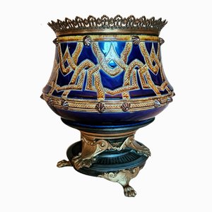 Large Barbotine and Bronze Cache Pot