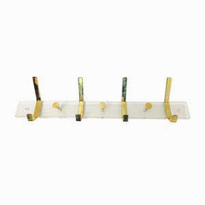 Regency Acriylic Glass and Brass Wall Coat Rack, 1980s