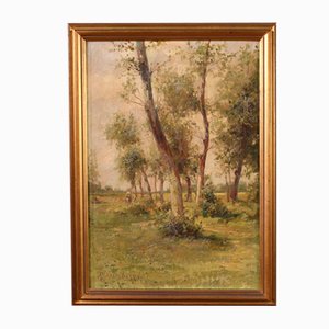 M. Gheduzzi, paisaje italiano, 1940, pintura al óleo, enmarcado