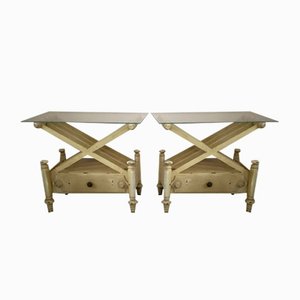 Small Brocante Nightstands with Glass Top, Set of 2