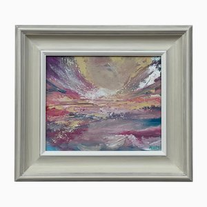 Angela Wakefield, Radiant Dawn, Vibrant Abstract Sea Landscape Art by British Artist, 2024