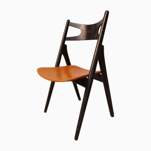 Früher patinierter Sawbuck Chair mit Original Leder von Hans J. Wegner für Carl Hansen & Søn, 1950er