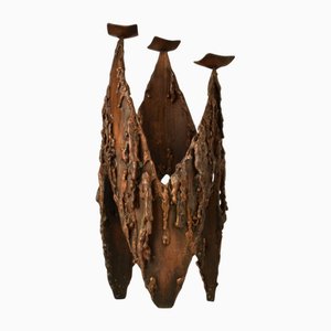 Brutalist Copper Three-Arm Candelabra, 1970