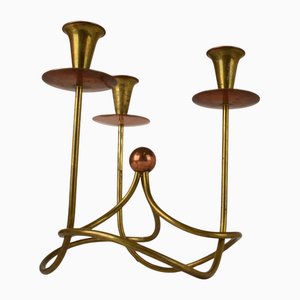 Candélabre à Trois Bras en Cuivre et Laiton attribué à Gunnar Ander, 1950