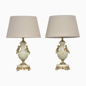 Lampade da tavolo in onice in metallo, anni '20, set di 2