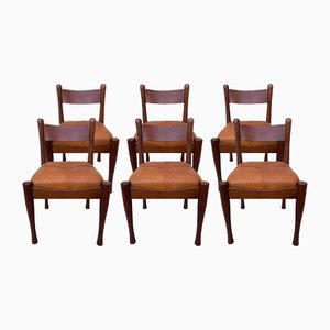 Chaises en Bois et Cuir Cognac attribuées à S. Coppola pour Bernini, Italie, 1980s, Set de 6