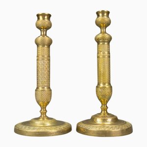 French Louis XVI Style Brass Candlesticks, 1920s, Set of 2