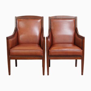 Set of Brown Leather Armchairs