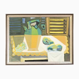 Pitcher and Grapes, 1950s, Oil Painting, Framed