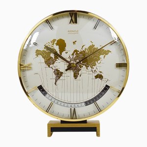 Large Mid-Century GMT World Time Zone Table Clock in Brass from Kienzle, Germany, 1960s