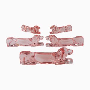 Portacoltelli Art Déco in vetro rosato, anni '30, set di 12