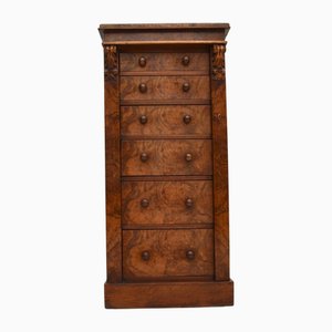 Victorian Burr & Walnut Wellington Chest of Drawers, 1880s