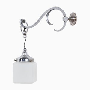 Lampada da parete Art Déco in metallo cromato e opalino di GEC, anni '20