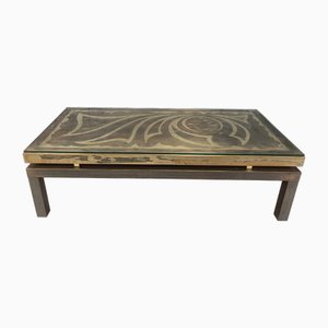 Table Basse Vintage en Laiton Gravé par Willy Daro, 1970s