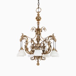 Lampadario Electrolier antico in ottone di F&C Osler, anni '20