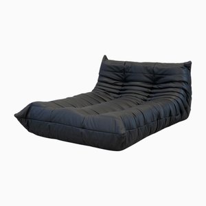 Chaise longue Togo in pelle nera di Michel Ducaroy per Ligne Roset, 1974