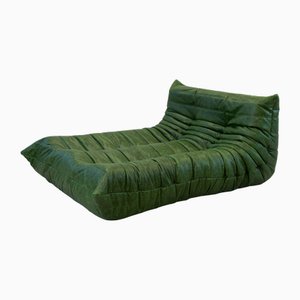 Togo Chaise Lounge in Greenleather attributed to Michel Ducaroy for Ligne Roset, 1974