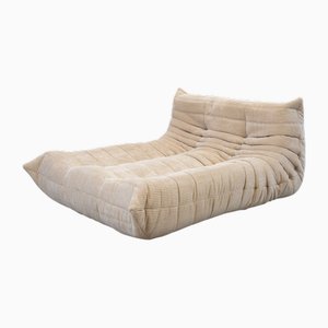 Togo Chaise Lounge in White Curduroy Fabric attributed to Michel Ducaroy for Ligne Roset, 1974