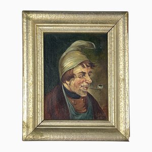 G. Schill, Portrait of Man in a Nightcap with a Pipe, 1930s, Oil on Canvas, Framed