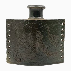 Vaso brutalista in ceramica verde, Italia, anni '70