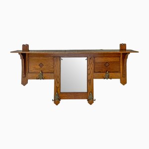 Art Deco Wandgarderobe aus Eiche mit Abgeschrägtem Spiegel, 1920er